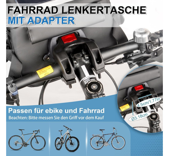 FINEW Велосипедна сумка Lenkertasche Fahrrad 3-в-1 на кермо, 6 л, з тримачем для мобільного телефону, чорна (5122)