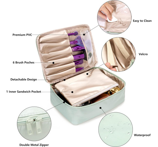 Ginsco косметичка HZB002GN, органайзер для макіяжу, портативна, зелена, 2 шт (5142)