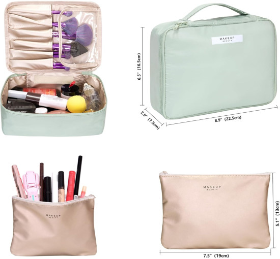 Ginsco косметичка HZB002GN, органайзер для макіяжу, портативна, зелена, 2 шт (5142)