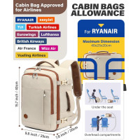 Ручная кладь VANKEV 40x20x25, подседающий рюкзак 20л, дорожная сумка-рюкзак для ноутбука 14 дюймов, бежевый (2097)