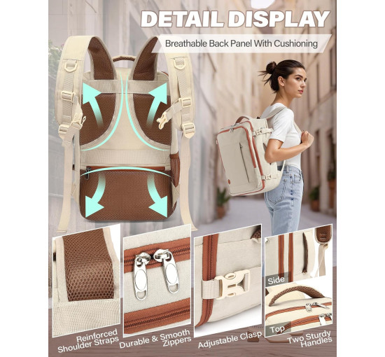 Ручна поклажа VANKEV 40x20x25, підсидільний рюкзак 20л, дорожня сумка-рюкзак для ноутбука 14 дюймів, бежевий (2097)