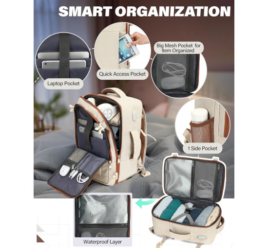 Ручна поклажа VANKEV 40x20x25, підсидільний рюкзак 20л, дорожня сумка-рюкзак для ноутбука 14 дюймів, бежевий (2097)