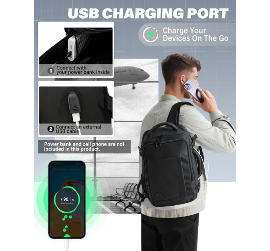 Ручна поклажа VANKEV 40x20x25, підсидільний рюкзак 20л, дорожня сумка-рюкзак для ноутбука 14 дюймів, чорний (2098)