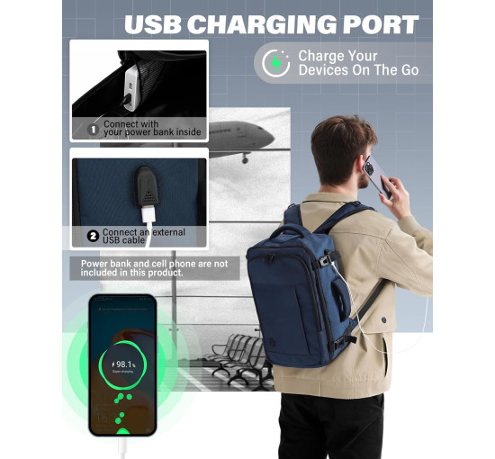 Ручна поклажа VANKEV 40x20x25, підсидільний рюкзак 20л, дорожня сумка-рюкзак для ноутбука 14 дюймів, Темно-синій (2099)