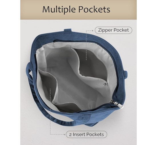 Сумка-тоут Prite вельветова, синя (2116)