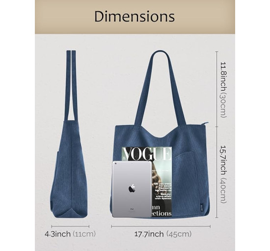 Сумка-тоут Prite вельветова, синя (2116)