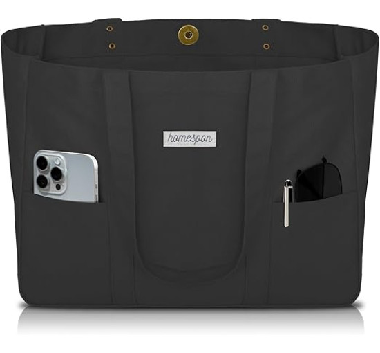 Велика полотняна сумка-тоут HOMESPON для жінок з кишенями та відділенням для ноутбука, чорна (2112)