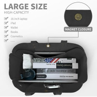 Большая полотняная сумка-тоут HOMESPON для женщин с карманами и отделением для ноутбука, черная (2112)