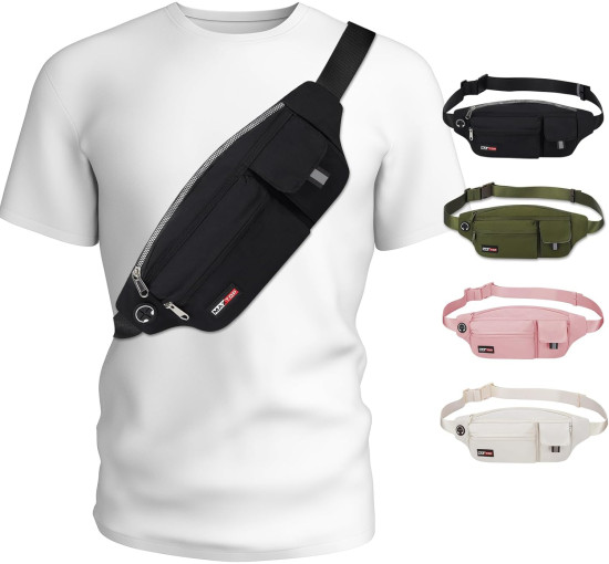 Велика поясна сумка MAXTOP для жінок і чоловіків, поясна сумка з регульованим ремінцем, необхідне для подорожей, бігу, чорна (2003)