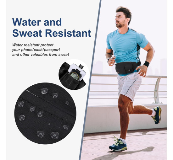 Велика поясна сумка MAXTOP для жінок і чоловіків, поясна сумка з регульованим ремінцем, необхідне для подорожей, бігу, чорна (2003)