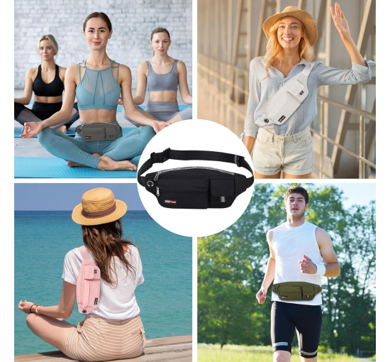 Велика поясна сумка MAXTOP для жінок і чоловіків, поясна сумка з регульованим ремінцем, необхідне для подорожей, бігу, чорна (2003)