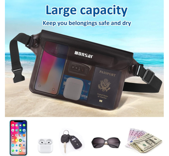 WONSAR Водонепроникна сумка WWH4C001-2  поясна сумка з регульованим ремінцем, чорно-сіра (5117)