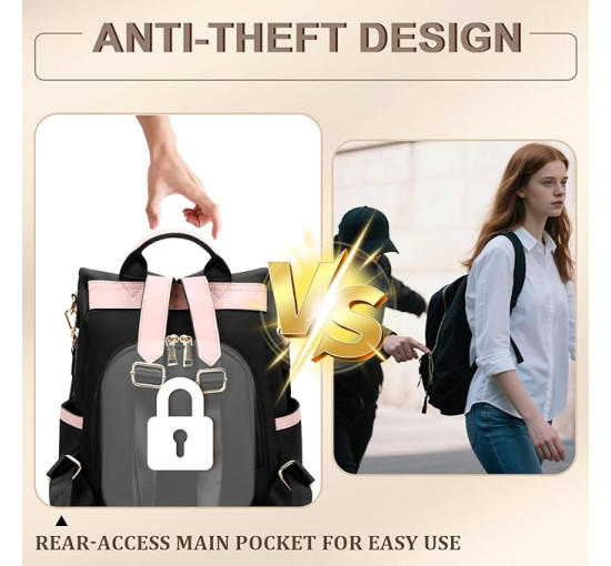 Жіночий рюкзак Leathari, чорний з рожевим (3117)