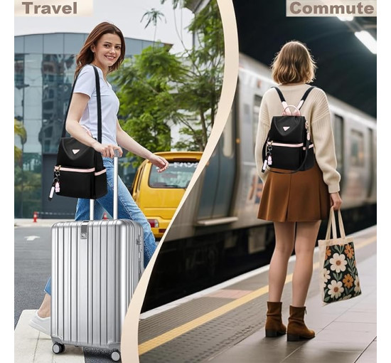 Жіночий рюкзак Leathari, чорний з рожевим (3117)