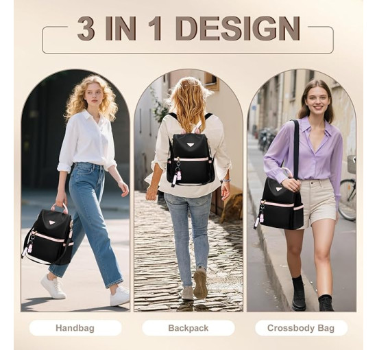 Жіночий рюкзак Leathari, чорний з рожевим (3117)