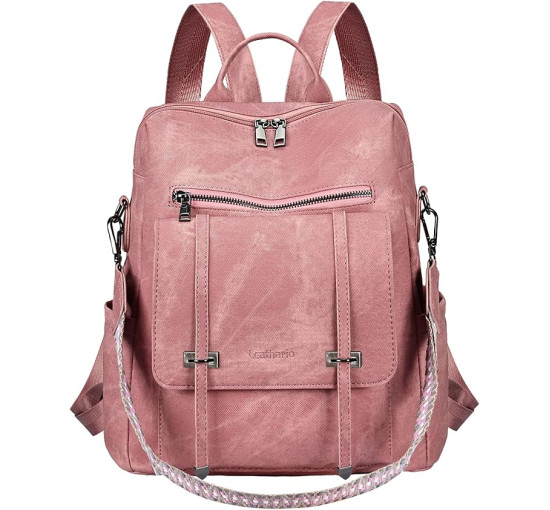 Жіночий рюкзак Leathario з веганської шкіри, водонепроникний 3-в-1, рожевий (3122)