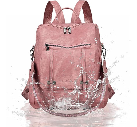Жіночий рюкзак Leathario з веганської шкіри, водонепроникний 3-в-1, рожевий (3122)