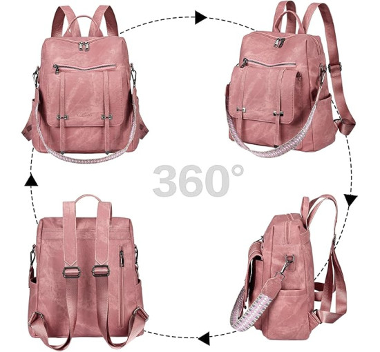 Жіночий рюкзак Leathario з веганської шкіри, водонепроникний 3-в-1, рожевий (3122)
