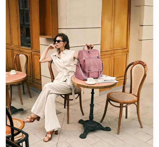 Жіночий рюкзак Leathario з веганської шкіри, водонепроникний 3-в-1, рожевий (3122)