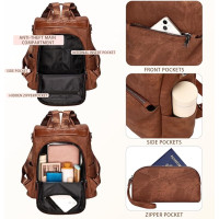 Женский рюкзак Leathario с защитой от кражи и брызг, коричневый (3121)