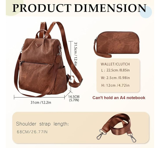 Жіночий рюкзак Leathario із захистом від крадіжки та бризок, коричневий (3121)