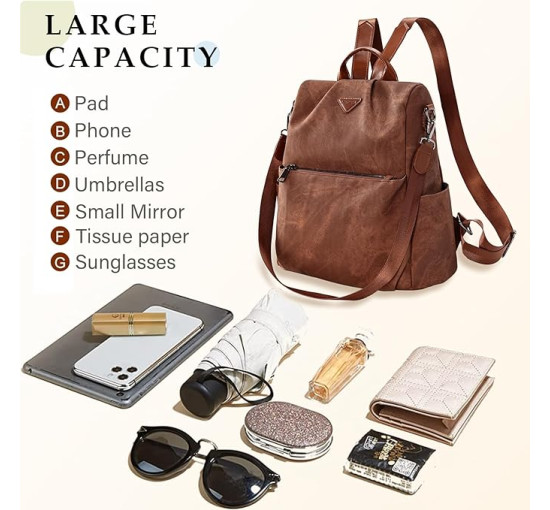 Жіночий рюкзак Leathario із захистом від крадіжки та бризок, коричневий (3121)