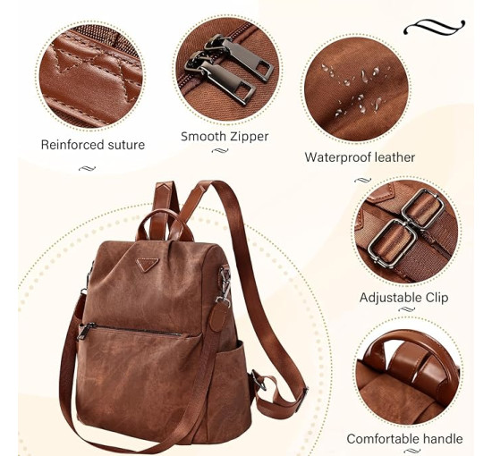 Жіночий рюкзак Leathario із захистом від крадіжки та бризок, коричневий (3121)
