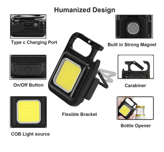 Акумуляторний світлодіодний маленький ліхтарик-брелок Soseelnee DOTCOM COB, 500 люменів, яскравий, 4 режими світла (0004)
