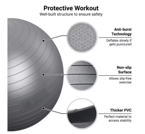 Балансувальний м'яч 75 см, аксесуари для йоги та пілатесу, домашнє фітнес-обладнання, для вагітних, фіолетовий (5169)