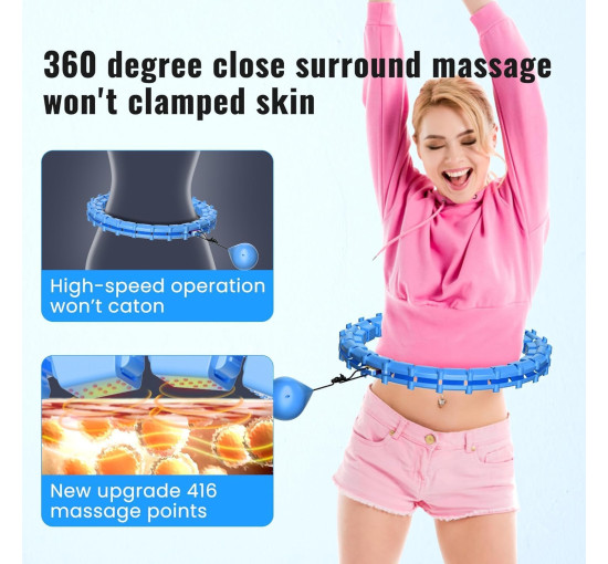 Фітнес обруч Maicifi 65-дюймовий 32 вузли, хула-кільця для жінок 2 в 1 для талії та живота, блакитний (0040)