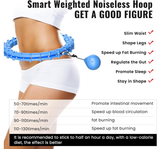 Фітнес обруч Maicifi 65-дюймовий 32 вузли, хула-кільця для жінок 2 в 1 для талії та живота, блакитний (0040)