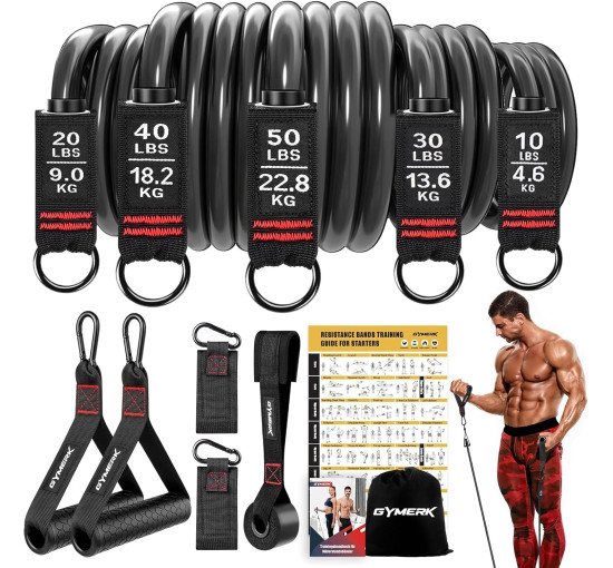 GYMERK Набор эспандеров DGLLD5S-SL01, с 5 разными уровнями сопротивления и резиновыми ручками, черный (5018)