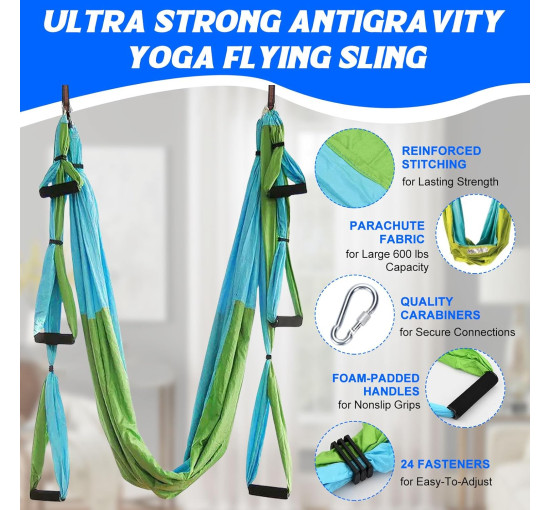 Комплект гойдалок Builrand ZXG0127 для повітряної йоги, комплект надміцних гамаків, гойдалки, вантажопідйомність 200 кг, сині (2095)