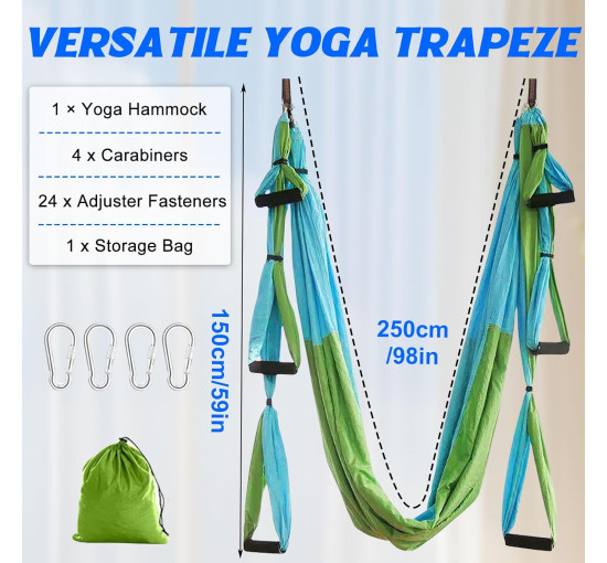 Комплект гойдалок Builrand ZXG0127 для повітряної йоги, комплект надміцних гамаків, гойдалки, вантажопідйомність 200 кг, сині (2095)