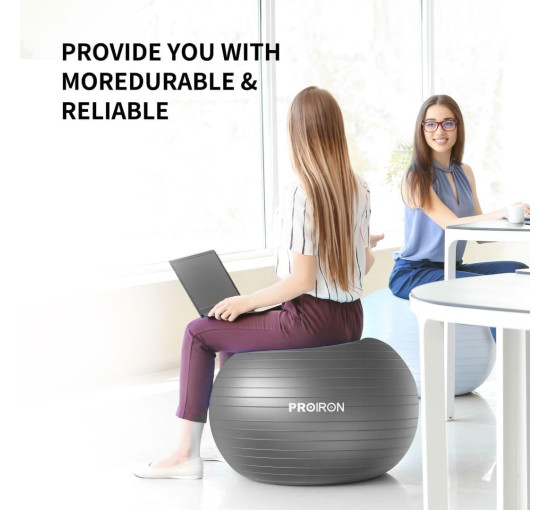М'яч для вправ PROIRON PRO-YJ01-17, Анти-розривний стілець з м'ячем для йоги з швидким насосом, чорний (0023)