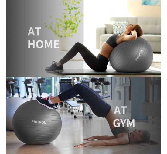 М'яч для вправ PROIRON PRO-YJ01-17, Анти-розривний стілець з м'ячем для йоги з швидким насосом, чорний (0023)