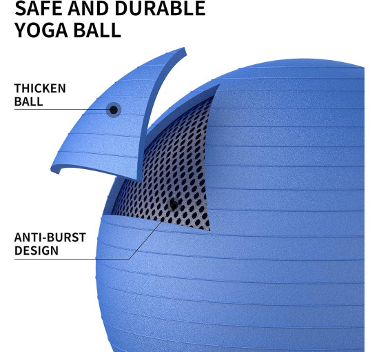 М'яч для вправ PROIRON PRO-YJ05-6, Анти-розривний стілець з м'ячем для йоги з швидким насосом, синій (0024)