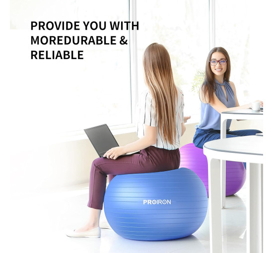 М'яч для вправ PROIRON PRO-YJ05-6, Анти-розривний стілець з м'ячем для йоги з швидким насосом, синій (0024)
