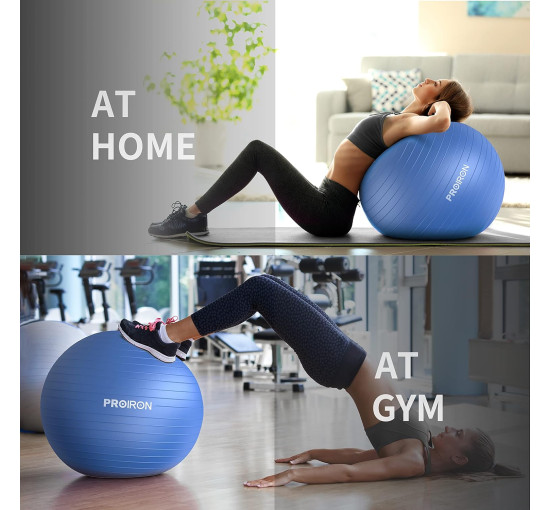 М'яч для вправ PROIRON PRO-YJ05-6, Анти-розривний стілець з м'ячем для йоги з швидким насосом, синій (0024)