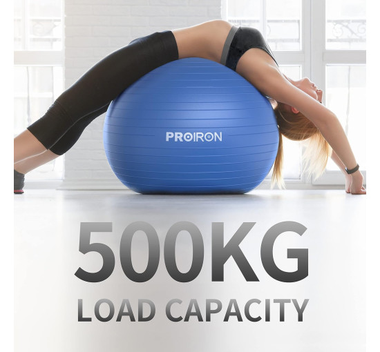 М'яч для вправ PROIRON PRO-YJ05-6, Анти-розривний стілець з м'ячем для йоги з швидким насосом, синій (0024)