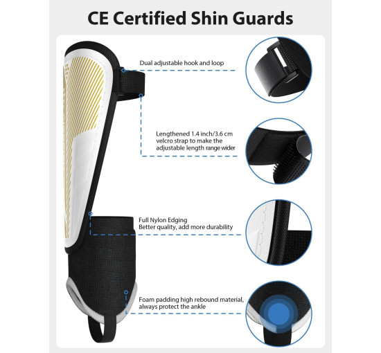 Модернізовані щитки AirsFish для гомілок для футболу для дітей, захисне спорядження, біло-золотий (2029)