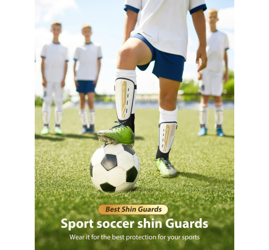 Модернізовані щитки AirsFish для гомілок для футболу для дітей, захисне спорядження, біло-золотий (2029)