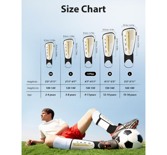 Модернізовані щитки AirsFish для гомілок для футболу для дітей, захисне спорядження, біло-золотий (2029)