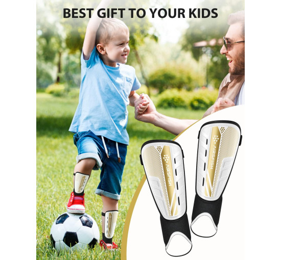Модернізовані щитки AirsFish для гомілок для футболу для дітей, захисне спорядження, біло-золотий (2029)
