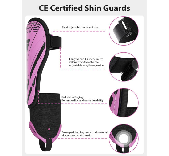 Модернізовані щитки AirsFish FOOT2 для гомілок для футболу для дітей, захисне спорядження, рожевий (2044)