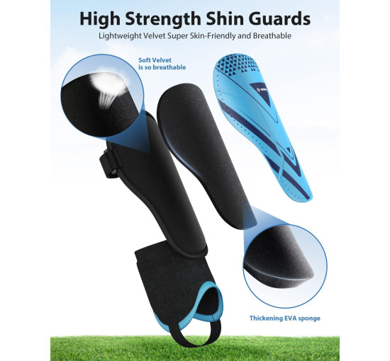 Модернізовані щитки AirsFish FOOT2 для гомілок для футболу для дітей, захисне спорядження, синій (2041)