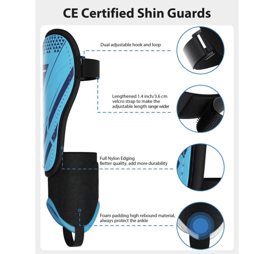 Модернізовані щитки AirsFish FOOT2 для гомілок для футболу для дітей, захисне спорядження, синій (2041)