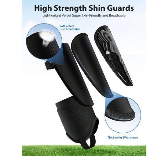 Модернізовані щитки для гомілок AirsFish FOOT3, для футболу для дітей, молоді та дорослих, сертифіковані CE, чорні (2038)