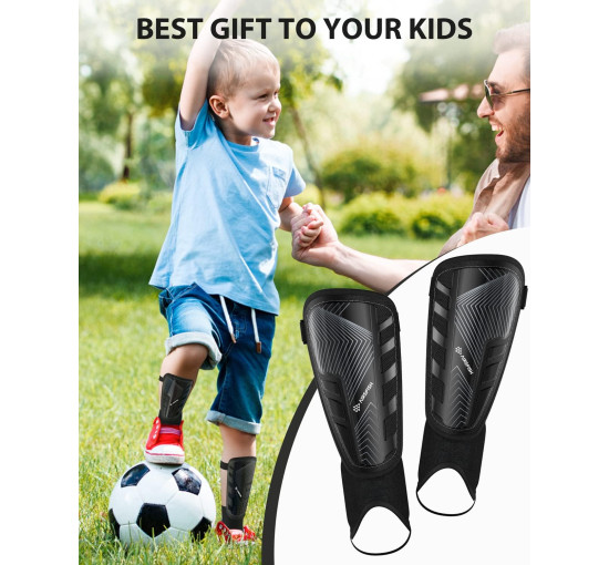 Модернізовані щитки для гомілок AirsFish FOOT3, для футболу для дітей, молоді та дорослих, сертифіковані CE, чорні (2038)
