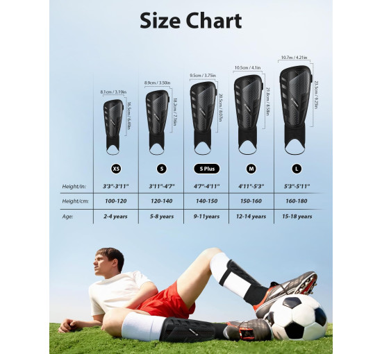 Модернізовані щитки для гомілок AirsFish FOOT3, для футболу для дітей, молоді та дорослих, сертифіковані CE, чорні (2038)